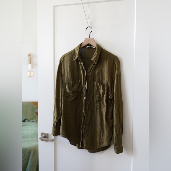 Zara 100% Linen Oversized Shirt in Khaki - Picture 2 of 10
